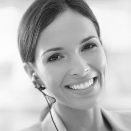 hearing aid happy call center woman black/white