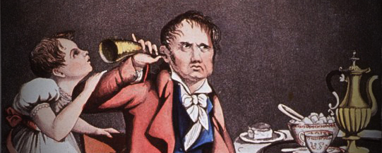 Vintage drawing of a man using a hearing cone